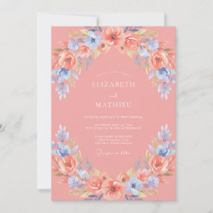 Invitation Rose Saumon Mariage Printanier Éthéré