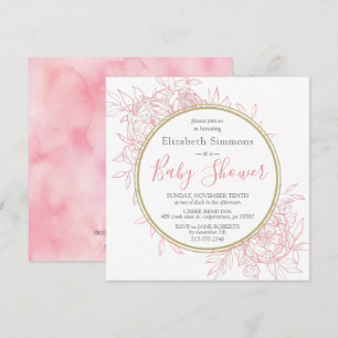 Invitation Rose Saumon Pivoine Toile Florale Moderne Baby Sho