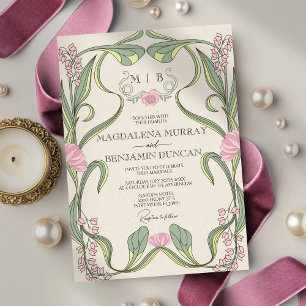 Invitation Rose saumon Sarrasin Art nouveau floral mariage vi
