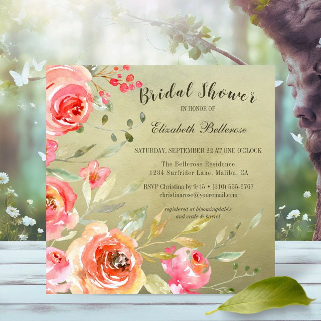 Invitation Rose sauvage Aquarelle Florale Fête des mariées Ca (Créateur téléchargé)
