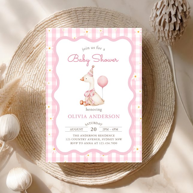 Invitation Rose Silly Goose Daisy En vichy Baby shower (Créateur téléchargé)