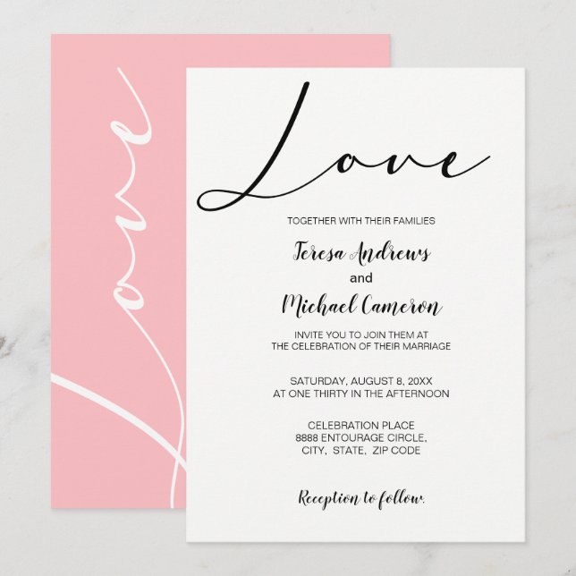 Invitation Rose Simple élégante typographie Love Mariage (Devant / Derrière)