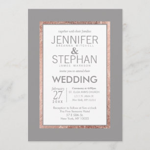 Invitation Rose simple Gold Lined Ardoise Gris Mariage