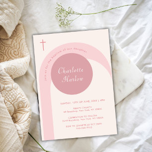 Invitation Rose Simple moderne Boho Arch Cross Girl Baptême