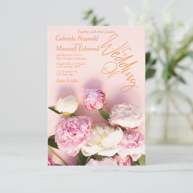 Invitation Rose simple Pony rose Mariage floral (Debout devant)