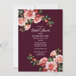 Invitation Rose sombre et rouge roses mariage bordeaux