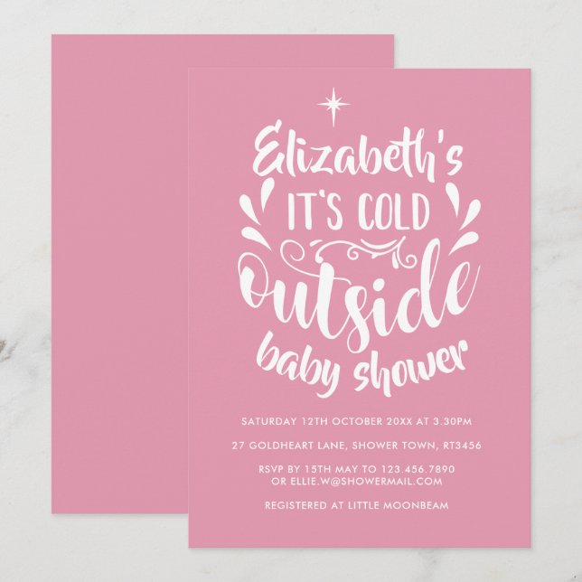 Invitation Rose Son Baby shower Froid À L'Extérieur / Saupoud (Devant / Derrière)