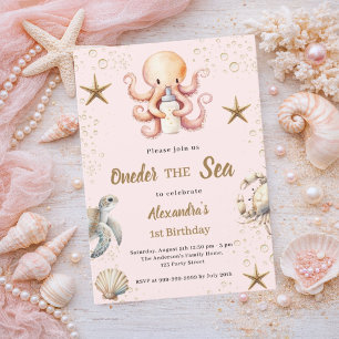 Invitation Rose sous la mer fille animaux de l'océan 1er Anni