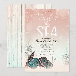 Invitation Rose sous les coquillages Fête pour les 16 ans sur