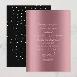 Invitation Rose Sparkly Metallic Gold Black Sepia Confetti