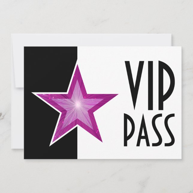 Invitation Rose Star 'VIP PASS' noir blanc (Devant)