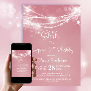 Invitation Rose String lumières Surprise 21e fête d'anniversa