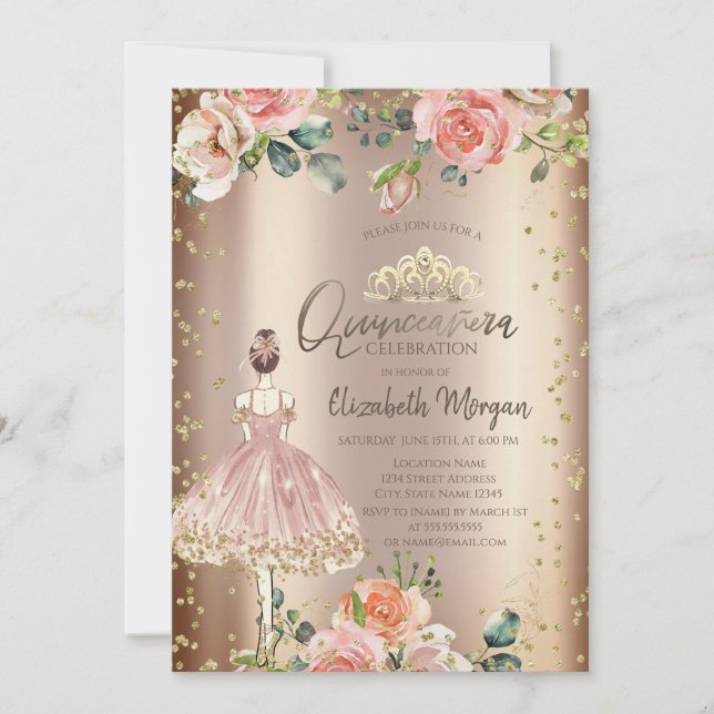 Invitation Rose Stylish Girl, Diamonds Cooper Quinceañera (Devant)