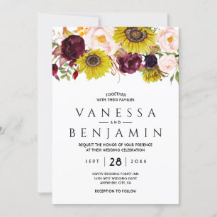 Invitation Rose Sunflower Burgundy Red Blush Peony