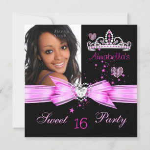 Invitation Rose Sweet 16 Anniversaire Diamond Tiara Photo 2