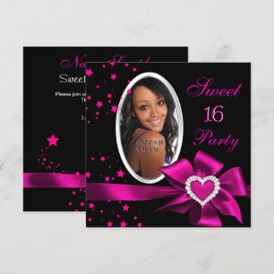 Invitation Rose Sweet 16 Anniversaire Fête Coeur Photo Argent