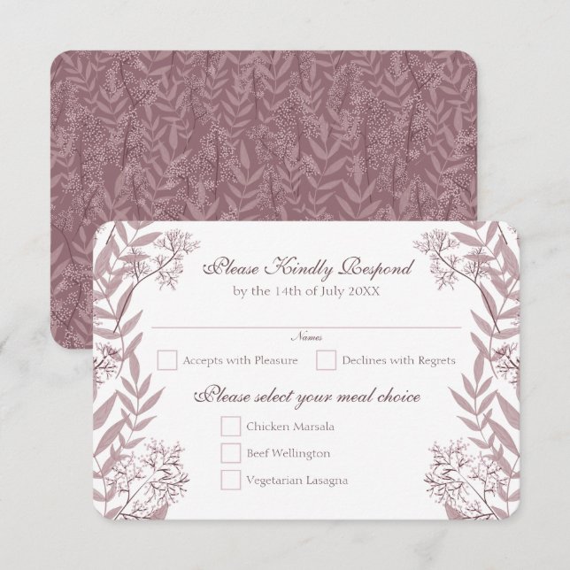 Invitation Rose Taupe Mariage Vintage Botanique (Devant / Derrière)