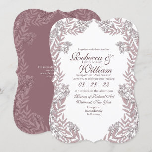 Invitation Rose Taupe rose violet Mariage Vintage Botanique