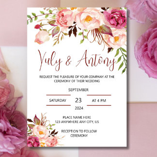 Invitation Rose template Invitación para boda floral acuarela