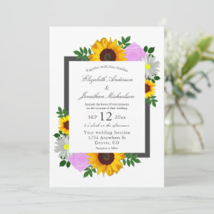 Invitation Rose Tournesol Daisy Fleurs Mariage