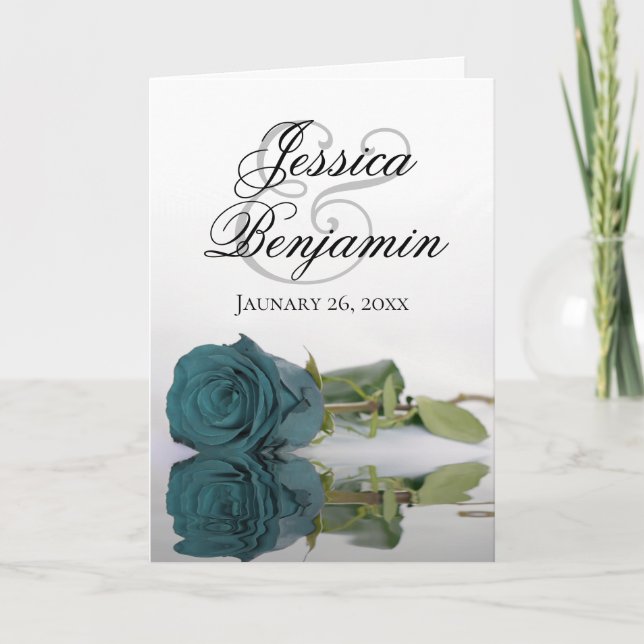 Invitation Rose Turquoise élégant Mariage photo romantique (Devant)