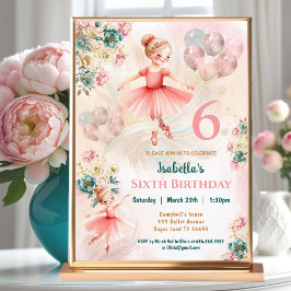 Invitation Rose Turquoise Floral Blond Ballerina Fille Annive