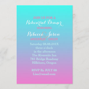 Invitation rose turquoise ombre mariage dîner de répétition