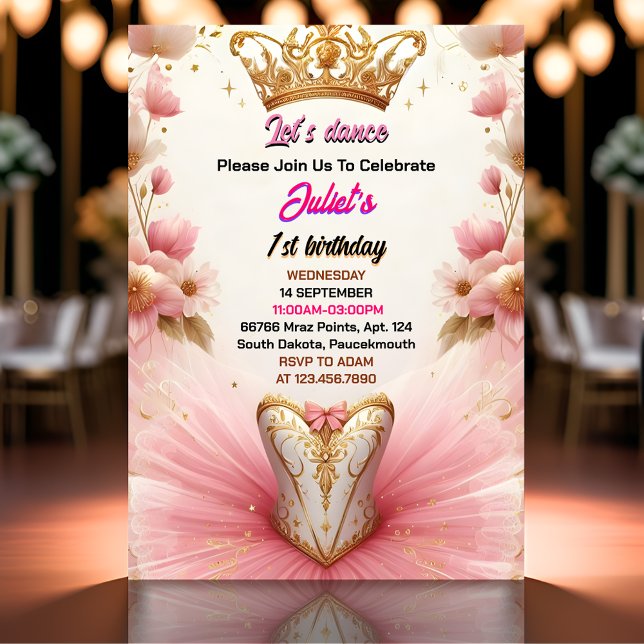 Invitation rose Tutu chic filles Ballerina 1er anniversaire (Créateur téléchargé)