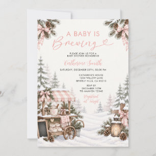 Invitation Rose Un bébé se prépare pour l'hiver Chocolat chau