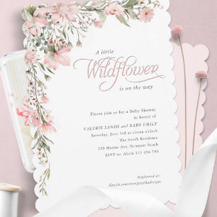 Invitation rose un petit fleur sauvage Baby Girl Douche