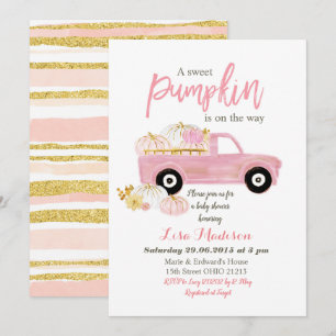 Invitation Rose Une douce Citrouille est en route Baby Shower