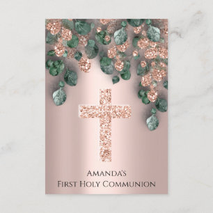 Invitation Rose Vert Première Communion Sainte Croix chrétien