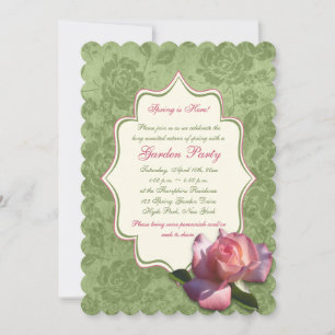 Invitation Rose vert rose ivoire Damask Garden Party Invitati
