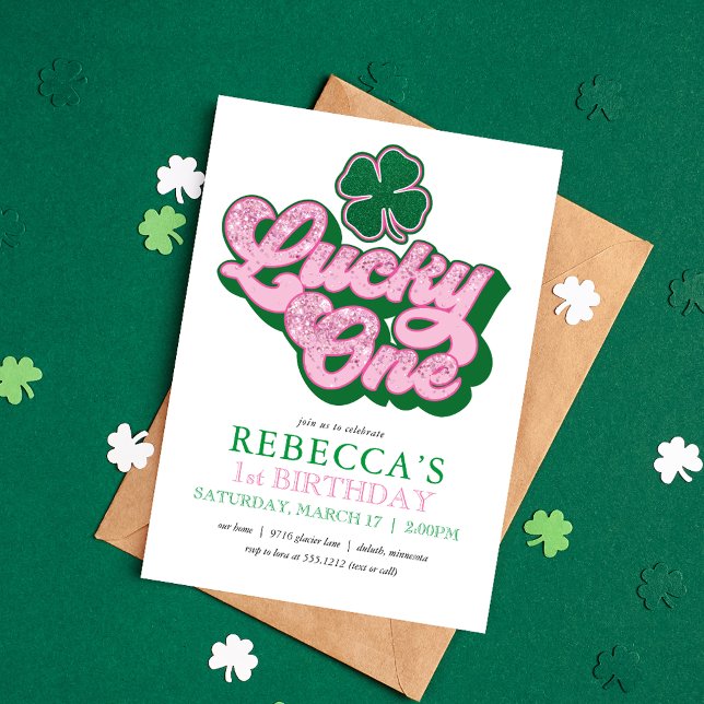 Invitation Rose Vert St. Patrick' Chanceux Un Premier Anniver (Créateur téléchargé)