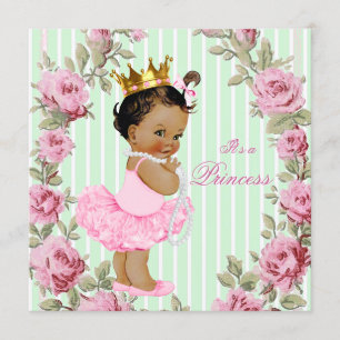 Invitation Rose verte rose rose ethnique ballerine Baby Showe