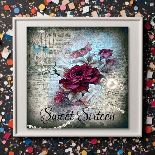 Invitation Rose victorien Ephemera Sweet sixteen