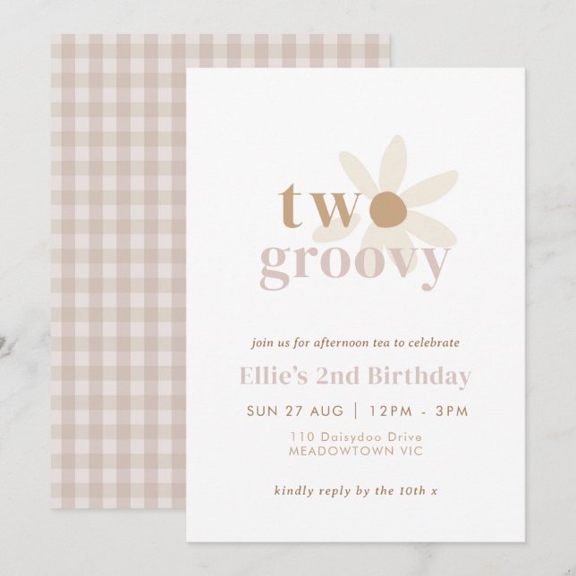 Invitation Rose vif "Deux Super" Boho Daisy 2e anniversaire (Devant / Derrière)