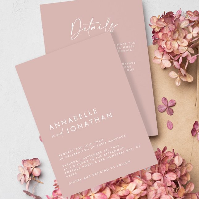 Invitation Rose vif Minimal simple détails Mariage QR Code (Créateur téléchargé)