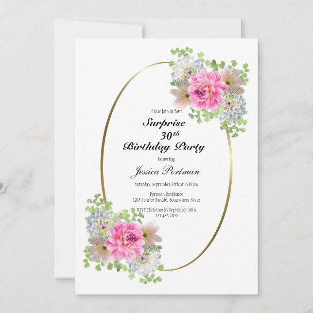 Invitation Rose vintage Surprise 30ème anniversaire (Devant)