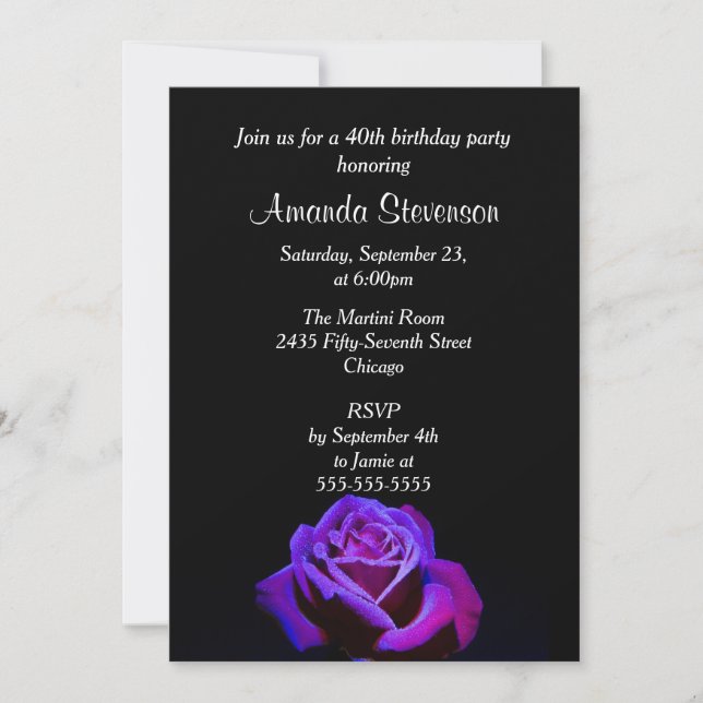 Invitation Rose Violet Avec Baisse D'Eau Fête Anniversaire (Devant)