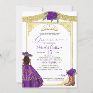 Invitation Rose violet élégant Western Charro Quinceanera