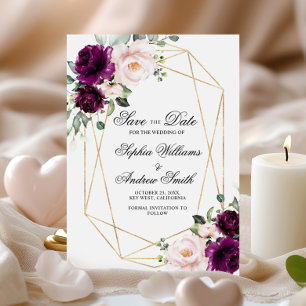 Invitation Rose violet et rose vierge Enregistrer la date