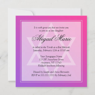 Invitation Rose violet étoile de David Carré Bat mitzvah