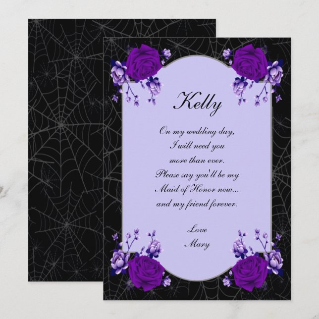 Invitation Rose Violet Floral Spiderweb Automne Maid Of Honor (Devant / Derrière)