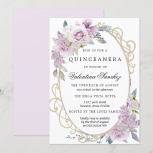 Invitation Rose violet Lilac Aquarelle Florale Quinceanera
