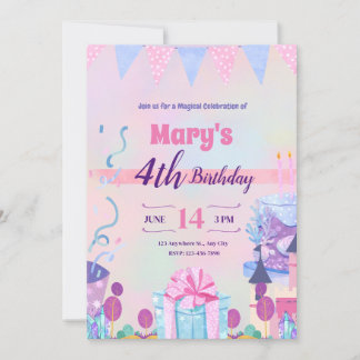 Invitation rose violet magique mignon girly
