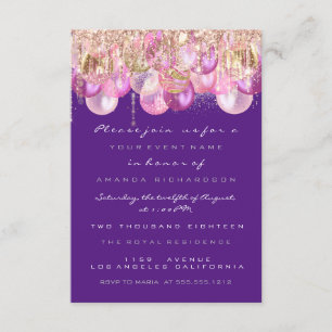 Invitation Rose Violet Mariage Sweet 16 Glitter Rose Pailleté