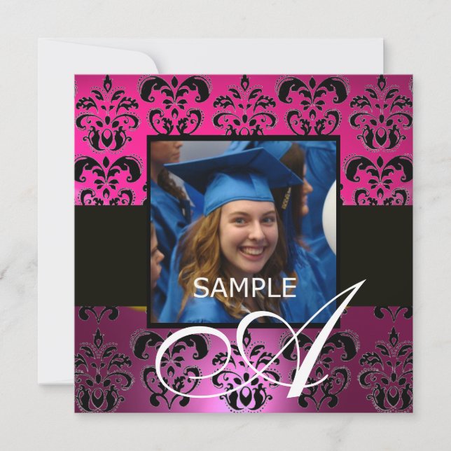 INVITATION ROSE VIOLET NOIR GRADUATION DAMAS MONOGRAMME (Devant)