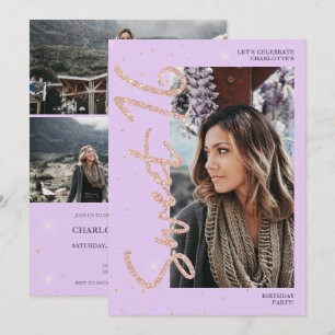 Invitation Rose violet or parties scintillant script 4 photos