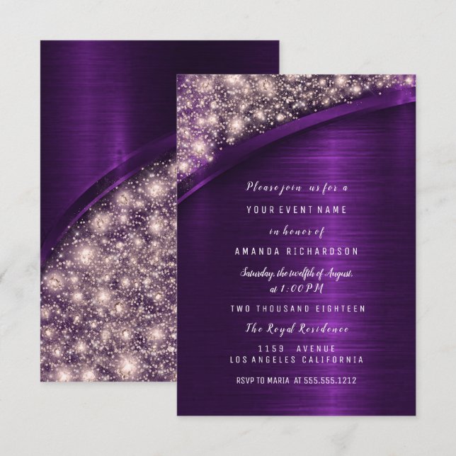 Invitation Rose Violet Parties scintillant Fête des mariées A (Devant / Derrière)